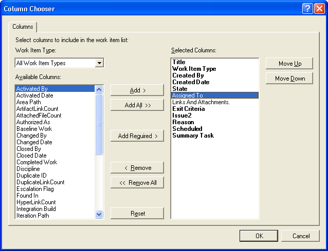 figure 3-3 selecting columns for a new list of tasks