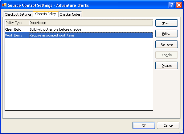 figure 4-7 enabling a project's check-in policies