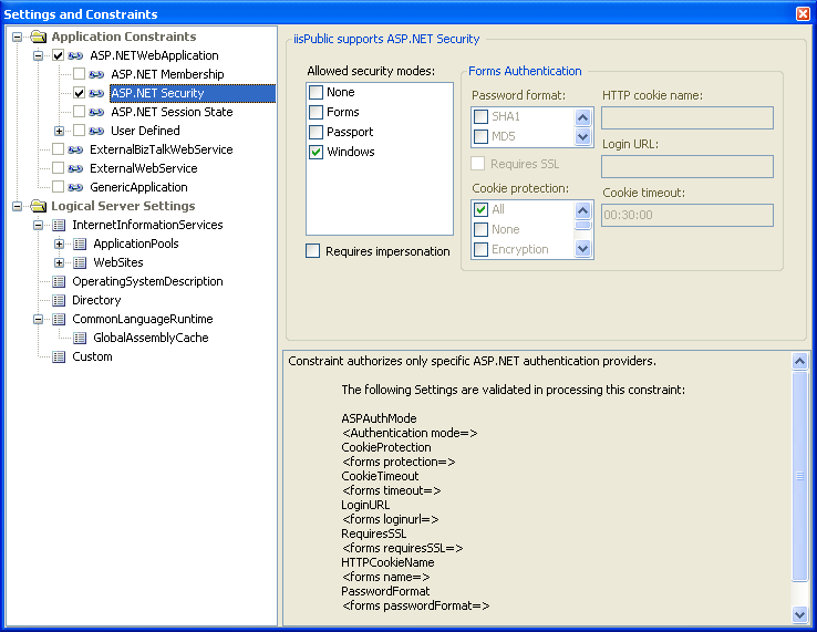 figure 5-12 the settings and constraints editor