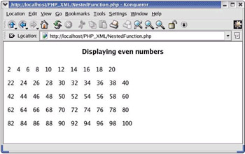 click to expand: this figure shows even numbers between 2 and 100, displayed using the nested functions.