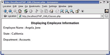 click to expand: this figure shows the employee name, state, and address information displayed using the display_info() method of the emp class.