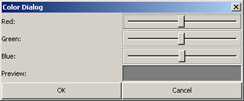 click to expand: this figure shows the color dialog box, which displays three sliders, red, green, and blue to specify the rgb values for the text file. the preview box in this dialog box displays a preview of the color the end user selects.
