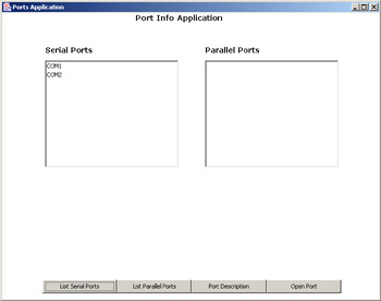 click to expand: this figure shows the list of serial ports attached to a computer in the serial ports list box.