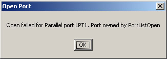 this figure shows the error message when the port is already open.