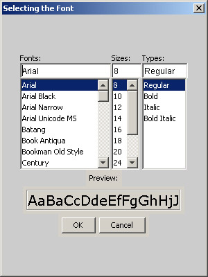 this figure shows the selecting the font dialog box to change the font, font size, and font type of selected text.