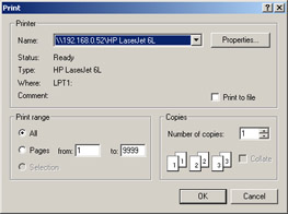 click to expand: this figure shows the print dialog box where the end user can set the page numbers and the number of copies to be printed.
