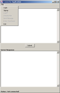 click to expand: this figure shows the options that are available in the file menu of the connector application. the other options are enabled when the end user is authenticated.