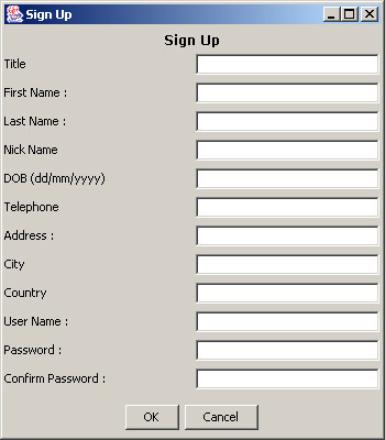 this figure shows the sign up window of the connector application. this window allows end users to create a new user account.