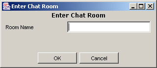 this figure shows the enter chat room window that allows end users to enter the name of a chat room.