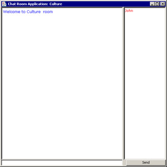click to expand: this figure shows the group chat window containing two panes. the left pane displays the text of the messages and the right pane displays the list of logged on end users.