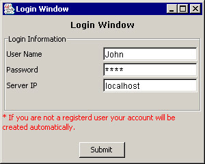 this figure shows the login information specified by an end user to login to the contact list application.