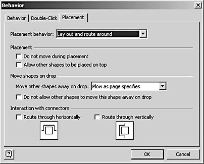 figure 3-7.  to control a shape's layout behavior, select the lay out and route around option, and then specify the settings you want.