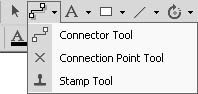 figure 3-13.  the connector tool appears at the top of the list by default, but if you choose the connection point tool, visio places it on the toolbar.