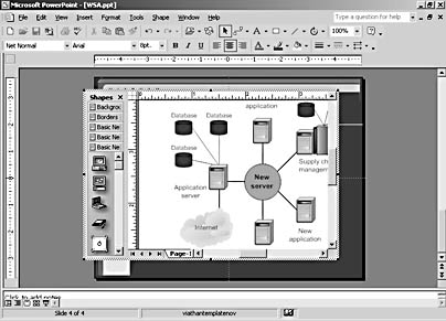 figure 7-6.  you can open stencils from within the visio editing window when you're working on an embedded diagram.