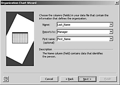 figure 10-8.  the wizard assumes that your data source provides the full employee name in a single field. if not, use both the name and first name lists on this screen.