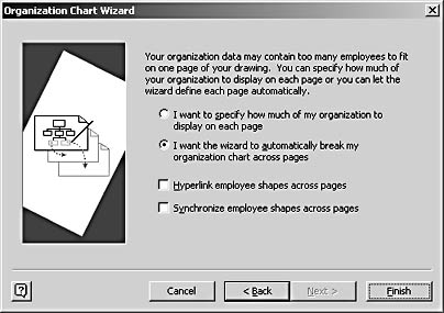 figure 10-11.  you can specify where to break a large organization chart across pages or let the wizard do it for you.