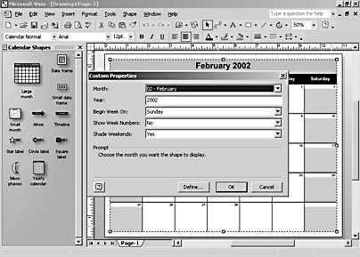 figure 12-5. when you use a calendar shape, visio prompts you for date and formatting information.