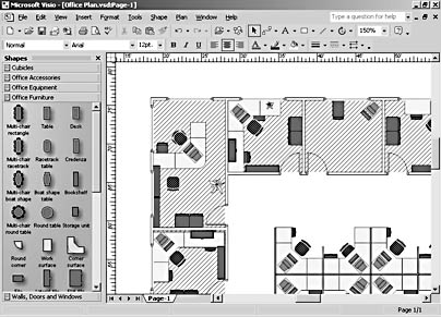 figure 16-1. when you draw to scale, visio displays the real-world size of objects in the rulers.