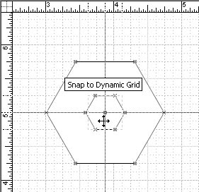 figure 16-17. when you drag a shape onto the dynamic grid, dotted lines show you where to drop it to align it with the shapes near it.