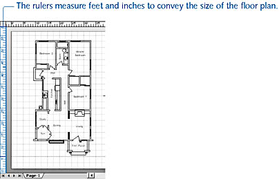 figure 17-2. on the visio drawing page, coordinates are measured in units that correspond with the actual size of the represented objects 