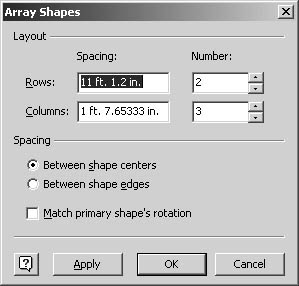 figure 18-12. the array shapes command in visio professional helps you create an evenly spaced grid of shapes, such as for a tiled ceiling.