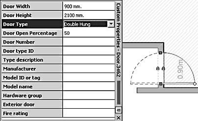 figure 18-13. you can change a single hung door to double hung in the custom properties window. to see a shape's properties, right-click the shape, and then select properties. or choose view, custom properties window to keep the window open while you work.