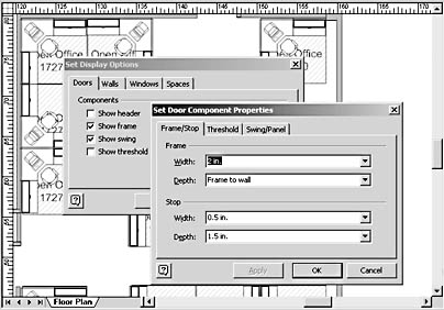 figure 18-14. the set display options dialog box controls the appearance of all the shapes on a page. the properties button in this dialog box opens the set component properties dialog box, where you can set default specifications that are used in reports.