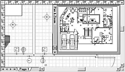 figure 18-24. this floor plan shows the placement of switches, outlets, smoke detectors, ceiling lights, and doorbell chimes with shapes from the electrical and telecom stencil.
