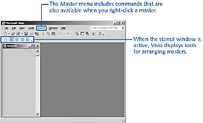 figure 21-15.  when you create a new, standalone stencil, visio opens the stencil in a stencil window. the document's drawing page is closed.