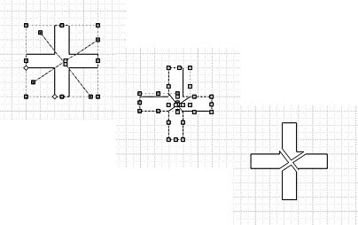 figure 22-19. with the fragment command, two lines and a cross shape become four new shapes, which you can pull apart.