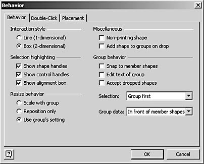 figure 22-28. the group behavior settings in the behavior dialog box are available only when you select a group.