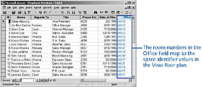 figure 26-11. when you import employee names from a microsoft access table, the wizard automatically places the names in the correct offices.