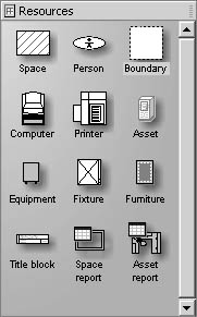 figure 26-20. to add people, equipment, and other assets manually to a space plan, drag a shape from the resources stencil into a space on your floor plan.