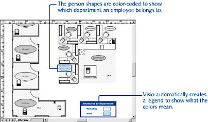 figure 26-24. you can see categories of information in your floor plan at a glance by color-coding different areas.