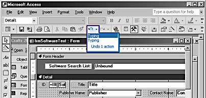 figure 1-5. you can open the undo drop-down list in an access form in design view.