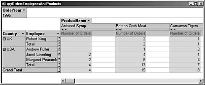 figure 1-6. this pivottable displays orders by country and salesperson and allows users to swap rows and columns if desired.