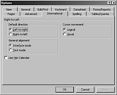 figure 1-11. the international tab of the options dialog box provides support for languages with complex scripts.