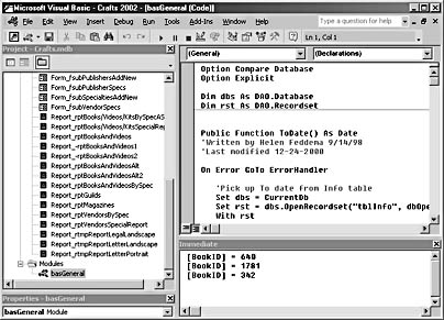 figure 2-15. the access visual basic editor (vbe) window shows form and report code modules and a standard module.