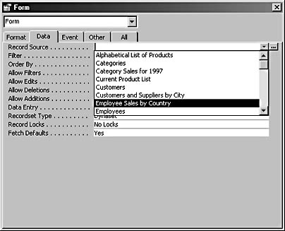 figure 4-1. without a naming convention, there is no way to distinguish between tables and queries when selecting a data source for a form or report.