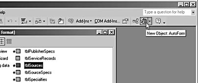 figure 5-13. you can create a form in single form view by clicking the autoform selection on the toolbar.