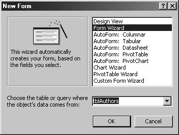 figure 5-14.select form wizard in the new form dialog box.