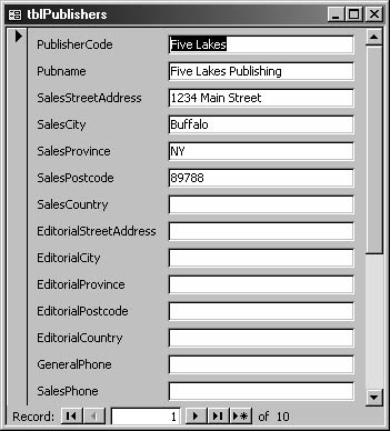 figure 5-31.the form created with the autoform feature isn’t fancy, but it’s functional for quick data entry.