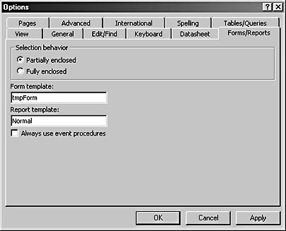 figure 5-36. enter your form template’s name on the forms/reports tab of the options dialog box.