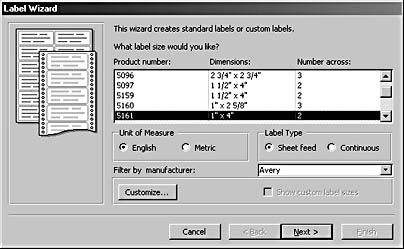 figure 7-28.select a label type in the label wizard.