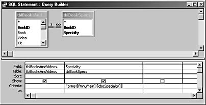 figure 7-62. this sql statement filters by a value selected from cbospecialty.