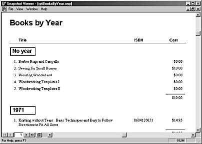 figure 7-64. a report snapshot opened in the snapshot viewer looks just like the original report.