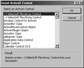 figure 8-32.choose an activex control to insert it.