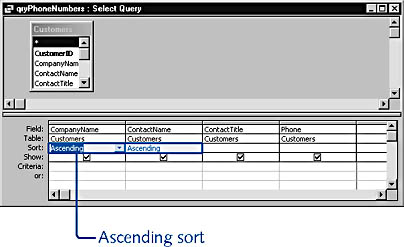 figure 9-28. apply an ascending sort to the contactname and companyname fields.