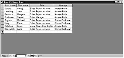 figure 9-44. the calculated manager field contains the name of each employee's manager.