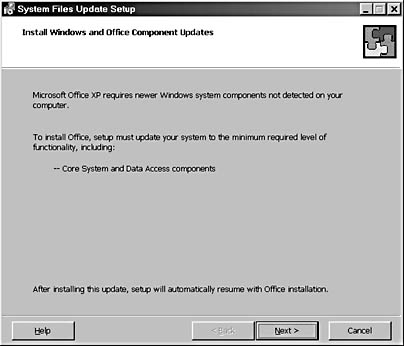 figure a-1.start your installation on the office component updates screen.